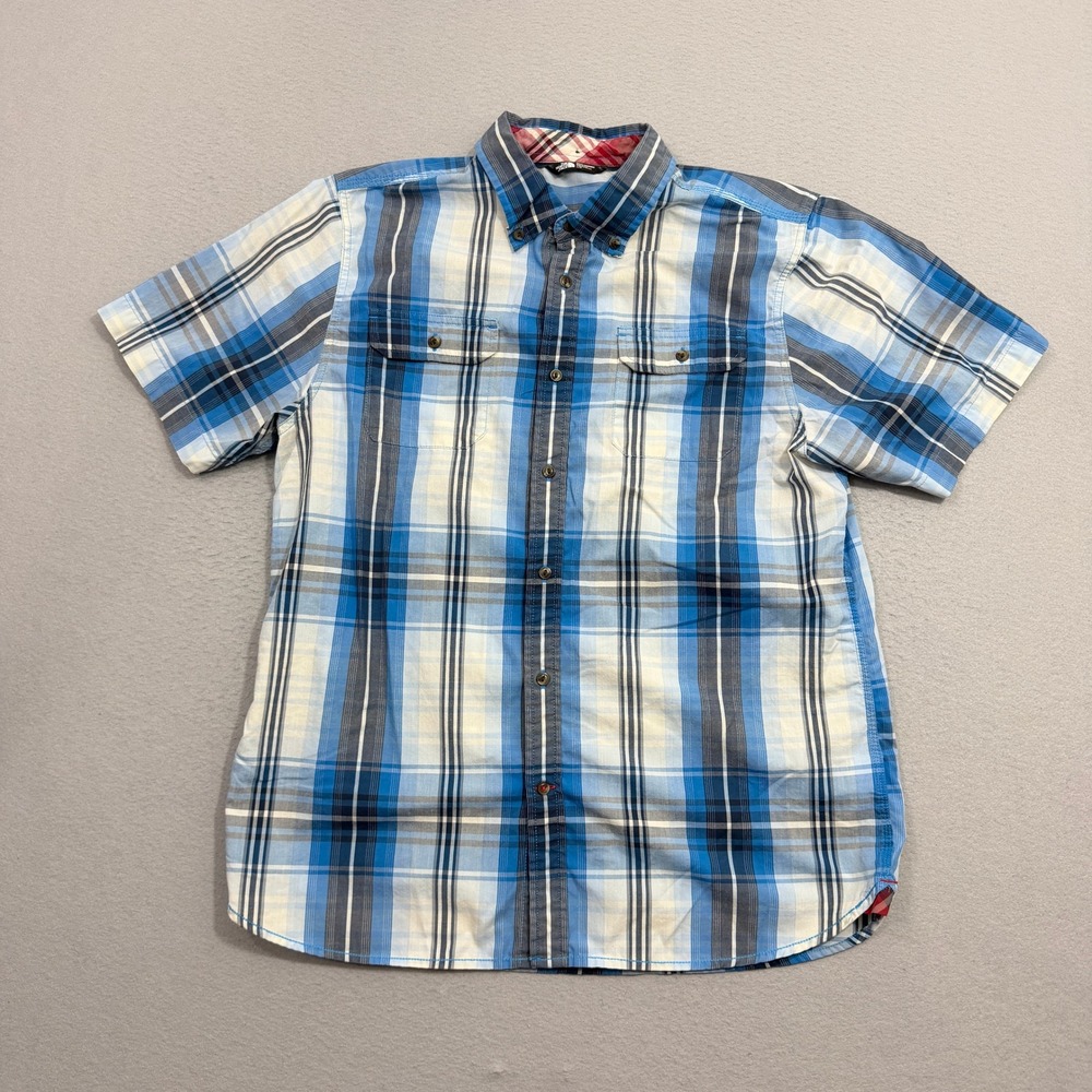 The North Face Shirt Large Blue Plaid CEY0 Short Sleeve Button Up Pockets Hike